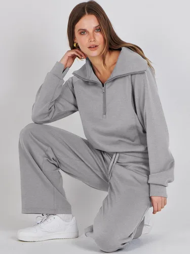 Vista 7 de Prinbara Conjunto deportivo de 2 piezas para mujer, para otoño, de gran tamaño, con media cremallera, sudadera de pierna ancha, conjunto de ropa