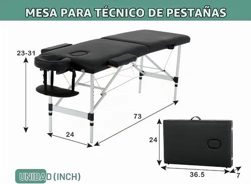 Vista 6 de Mesa de masaje, cama de 2 pestañas plegables, cama de masaje portátil para extensiones de pestañas, mesa de masaje ancha con bolsa de transporte