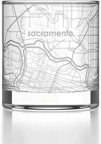 Vista 16 de Well Told Vaso de rocas grabado con mapa de Akron, Ohio, cristalería estilo antiguo (325ml, transparente) Vaso de bourbon grabado, regalos