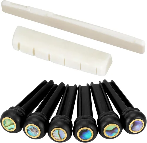 Blisstime Puente de hueso de guitarra acústica de 6 cuerdas y tuerca y 6 pines de puente de guitarra de ébano