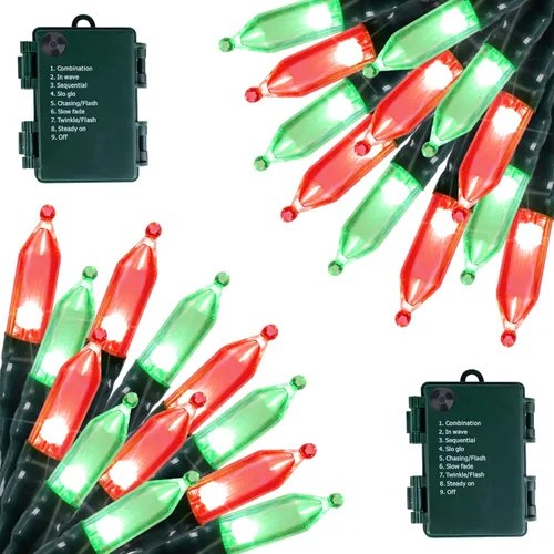 Vista 17 de Luces de Navidad a pilas Brightown, paquete de 2, 18 pies, 50 luces LED transparentes con 8 modos, impermeables, luces para árbol de Navidad