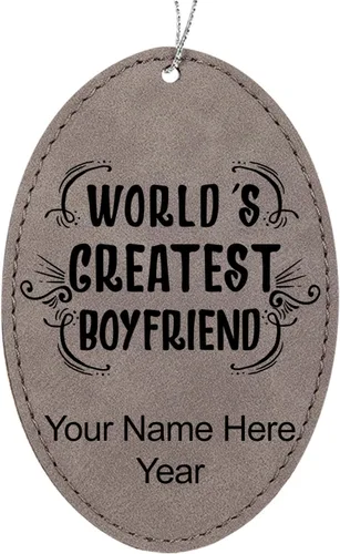 Vista 7 de LaserGram Personalized Christmas Ornament, World's Greatest Boyfriend, Faux Leather, Custom Laser Engraved Gift Idea (Oval Shape, Rustic)