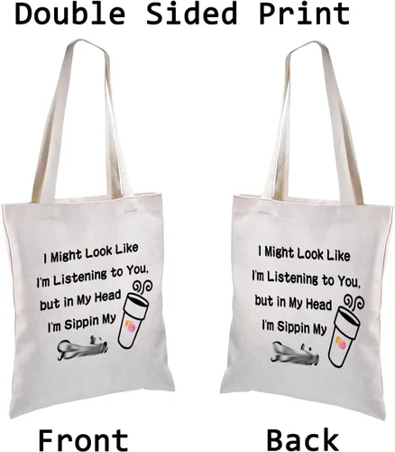 Vista 6 de BLUPARK Donuts Lover Gift Coffee Lover Bolsa de compras Sippin My D Coffee Tote Bag