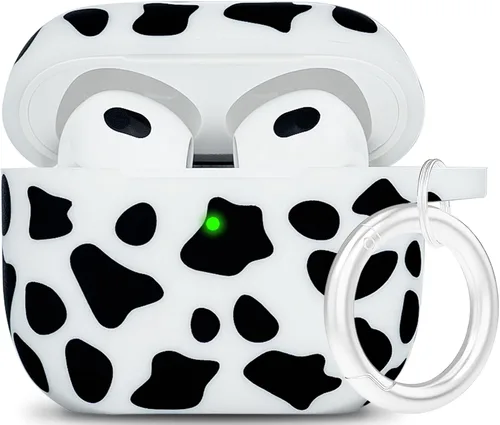 Vista 20 de LitoDream - Funda de silicona suave y flexible con llavero para Apple AirPods 2 y 1, para niñas (vaca; blanco con cactus)