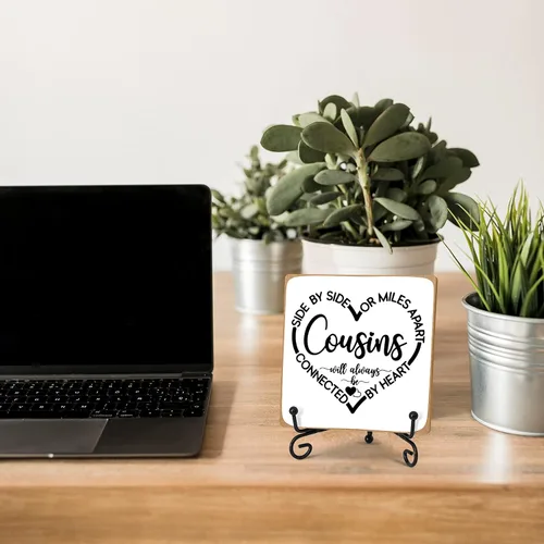 Vista 5 de Regalos para primas para mujeres, placa de madera para decoración de escritorio con soporte, relaciones de larga distancia, regalos de cumpleaños