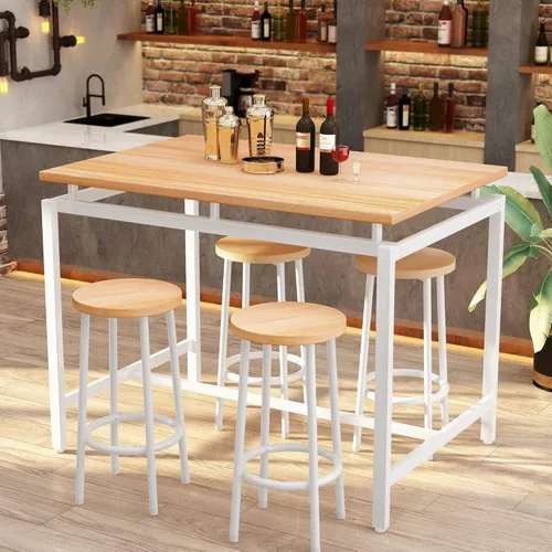 Vista 84 de DKLGG Juego de mesa de comedor para 4, mesa de cocina moderna y sillas para 4 tapas de madera y patas de metal ajustables, juego de mesa de comedor