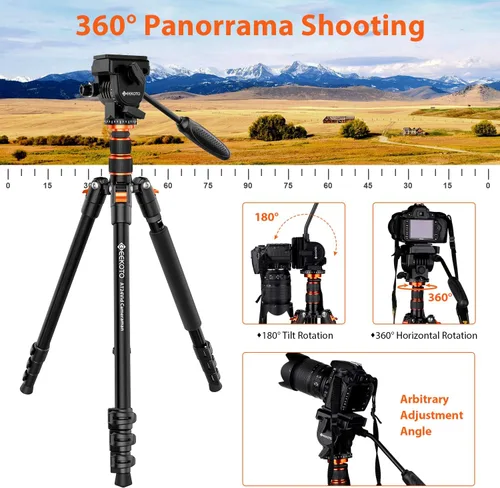 Vista 5 de GEEKOTO Trípode de video con cabezal fluido, trípode profesional para cámara réflex digital, monopie de aluminio de 77 pulgadas para videocámara