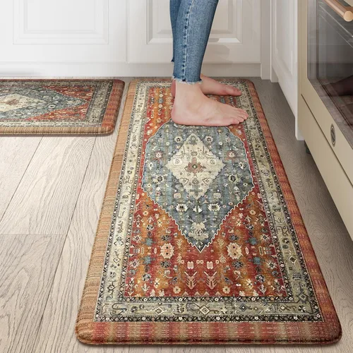 Vista 33 de Collive Alfombras y Tapetes Boho para Cocina 2 PIEZAS Alfombra Antifatiga Acolchada, Juego de 2 Alfombras de Cocina Impermeables Antideslizantes