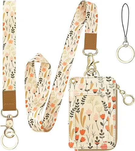 Vista 22 de bolimoss Cordón con cartera, funda de identificación con cremallera y cordón, soporte para credencial, cartera con cordón para mujer, cartera