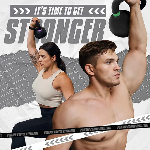 Vista 7 de Yes4All Powder Coated Kettlebell, Cast Iron Core Kettlebells with Non-Slip Handle & Flat Bottom for Conditioning, Heavy Duty for Strength Training