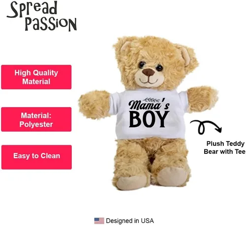 Vista 2 de Mama's Boy Teddy Bear, Mama Gift , Gift For Mama Gift Stuffed Animal, Plush Teddy Bear with Tee, Welcoming Baby Gift, Gift for Her, Gift for