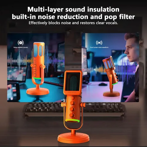 Vista 3 de PUPGSIS Micrófono USB, micrófono condensador para PC PS45, micrófonos para juegos con control de volumen, control de ganancia, botón de silencio