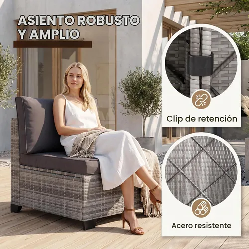 Vista 4 de FHFO Juego de muebles de patio de 7 piezas, juego de sofá seccional de 1/ Gris Gris Oscuro