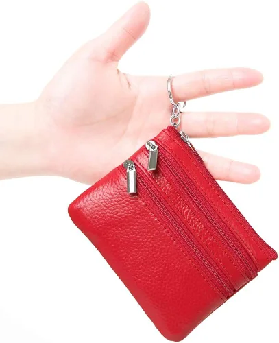 Vista 2 de Monedero de cuero auténtico para mujer, con llavero