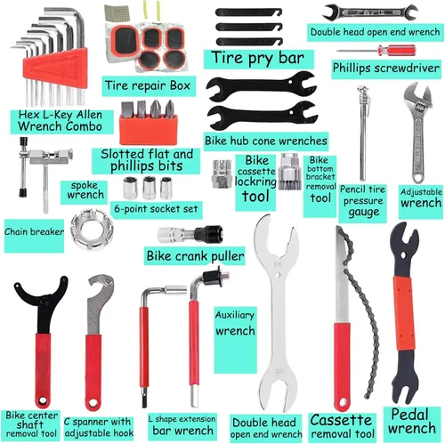 Vista 2 de Kit de herramientas para bicicleta con estuche de almacenamiento, juego de herramientas de reparación de bicicletas de 48 piezas, caja