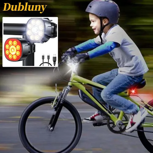 Vista 7 de Bike Lights Front and Back for Night Riding Safety,Super Bright Headlight and Red Rear Tail,IP65 Waterproof USB Charging,with 8 Ultra-Bright LED