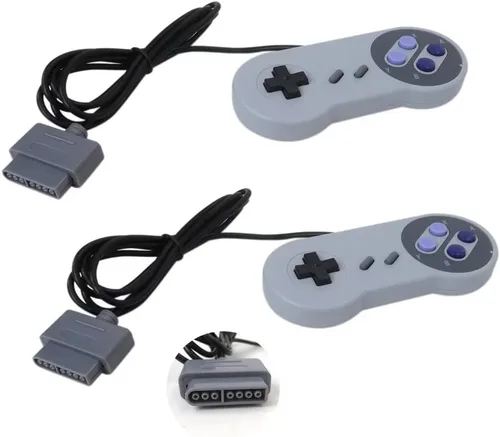 Vista 2 de Juego de repuesto compatible con Super Nintendo SNES, adaptador de corriente de cable AV con 2 controladores de juego, regalo ideal para cumpleaños