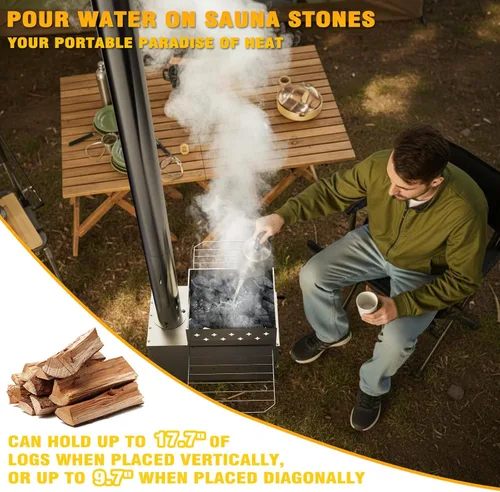 Vista 2 de Estufa de tienda caliente de sauna Calentador de camping Estufa de cohete Estufas de pellets portátiles para calefacción casera