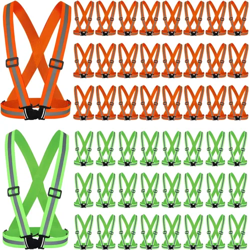 Vista 15 de Hercicy 20 chalecos reflectantes de alta visibilidad, correas ajustables para equipo de correr, reflector ligero para construcción (negro)