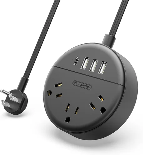 NTONPOWER - Tira de alimentación de enchufe plano con puertos USB, estación de carga de escritorio para mesita de noche con cable de extensión de 5