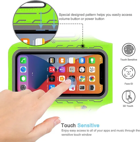 Vista 2 de Brazalete para iPhone Pro Max 17 16 15 14 13 12 PlusAir con soporte para Airpods, entrenamiento de gimnasio, correr, teléfono (verde)