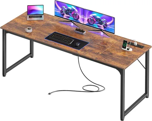 Vista 24 de PRAISUN Escritorio para computadora de oficina de 47 x 20 pulgadas con tomas de corriente y puerto USB-C, escritorio para juegos más grande