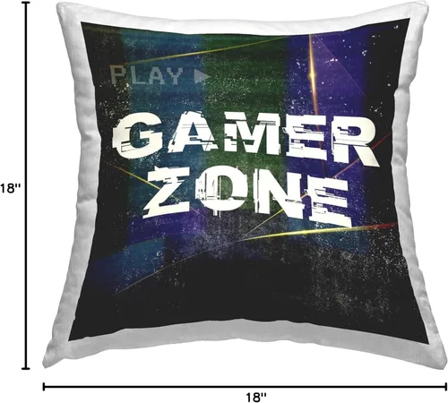 Vista 8 de Stupell Industries Gamer Zone Cyber Phrase Design by Elephant Stock - Almohada (18 x 18 pulgadas), color negro