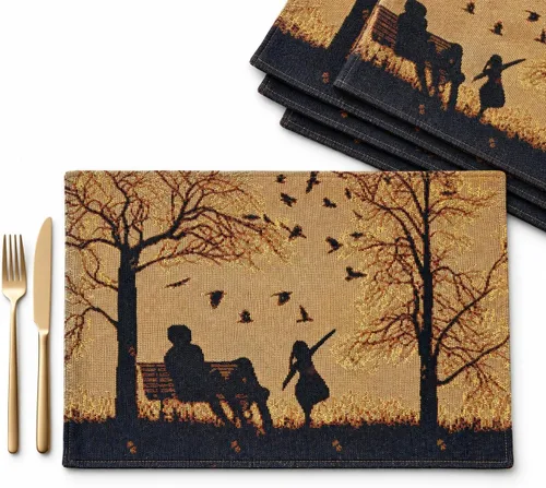 DaDa Bedding - Juego de 4 manteles individuales de algodón y lino para mesa de comedor, 13 x 19 pulgadas Bendición familiar de otoño