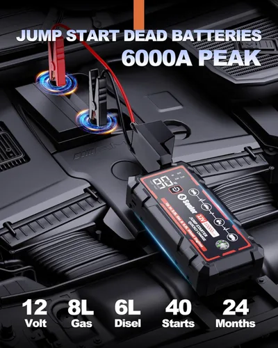 Vista 2 de 9 in 1 Jump Starter, 12V Jump Box Car Battery Jumper Starter Portable with 14 in 1 Protection Jumper Cables, LED Lights, LCD Display, Insulated