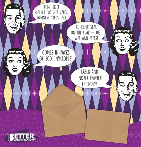 Vista 2 de Mini sobres de papel Kraft, 4 x 2.75 pulgadas, papel fuerte de 35 libras, solapa engomada contorneada, sobres para tarjetas de regalo, tarjetas