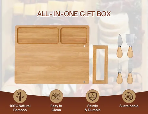 Vista 8 de Easoger Juego de tabla de queso y cuchillos, tablas de charcutería extra grandes con soporte magnético para cuchillos, plato de queso regalo