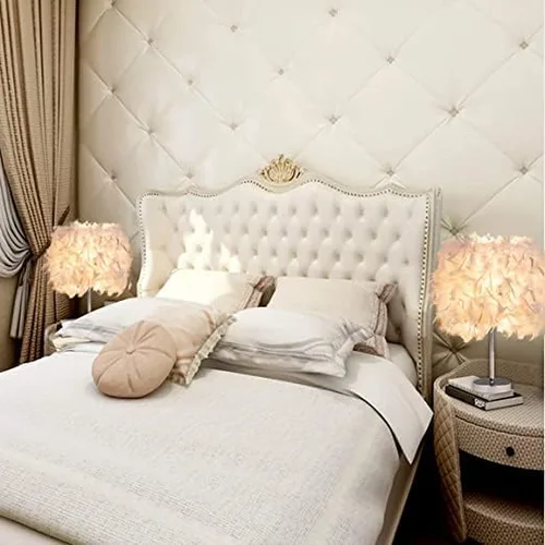 Vista 4 de 2 piezas de plumas lámpara de mesita de noche lámpara de mesa moderna de plumas lámpara de mesa con bombilla para sala de estar, dormitorio, bar