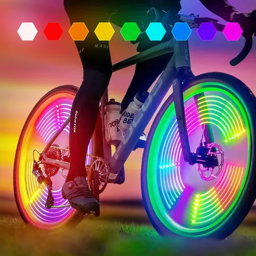 Vista 9 de Luces de rueda de bicicleta, luces de rueda de bicicleta para conducción nocturna, luz de radios de bicicleta con visibilidad de 360°, detección