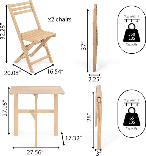 Vista 4 de JONATHAN Y DNG2003A-3SET Nerja - Juego de 3 piezas de madera de acacia plegable para exteriores, moderno, tradicional, de mediados de siglo