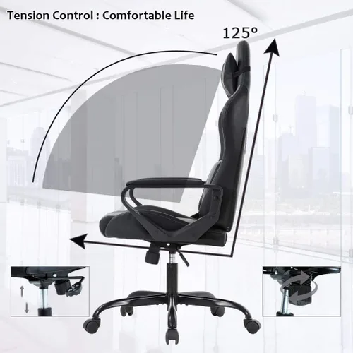 Vista 39 de Silla ergonómica para videojuegos, silla de juegos con reposacabezas, silla de computadora de oficina con ruedas y soporte lumbar, silla