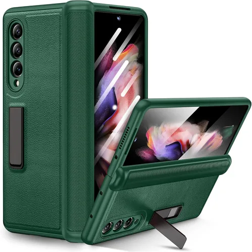 Vista 13 de Ruky Funda de cuerpo completo para Samsung Galaxy Z Fold 3, soporte magnético, protección de bisagra, protector de pantalla integrado, funda de piel