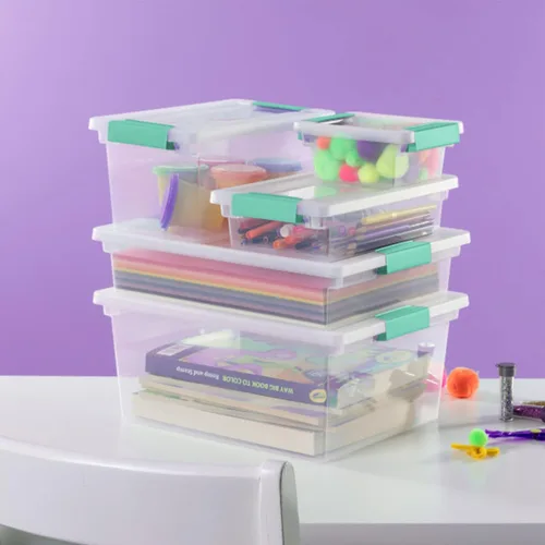 Vista 6 de Sterilite - Juego de 6 cajas con clip, contenedores apilables transparentes de plástico con tapas de cierre, pequeños - Contenedores