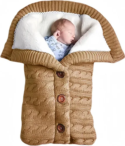 Vista 7 de insular Saco de dormir cálido para bebé tipo sobre de invierno para niños, saco de pie para cochecito, saco de dormir tejido para recién nacido