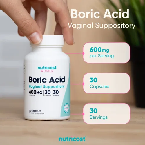 Vista 6 de Nutricost Ácido bórico de 600 mg, 30 cápsulas - Supositorio vaginal - Sin OMG - para mujeres