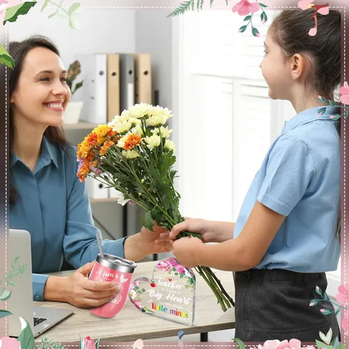 Vista 6 de Meanplan 4 piezas de regalos de agradecimiento de Navidad para profesores para mujeres, vaso de profesor de 12 onzas, 2 marcapáginas y pisapapeles