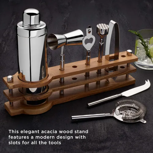 Vista 6 de Mikasa Juego de herramientas de barra Bliss con soporte de madera, 8 piezas