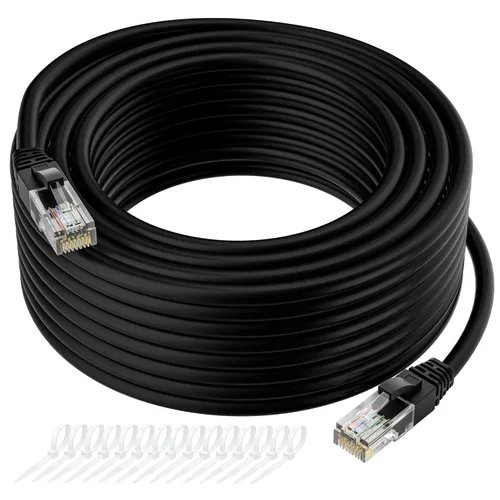Vista 8 de Cable Ethernet Cat5e de 50 pies, cable largo de Internet Cat 5e, cable de conexión sin enganches blanco, resistente a los rayos UV, flexible, red