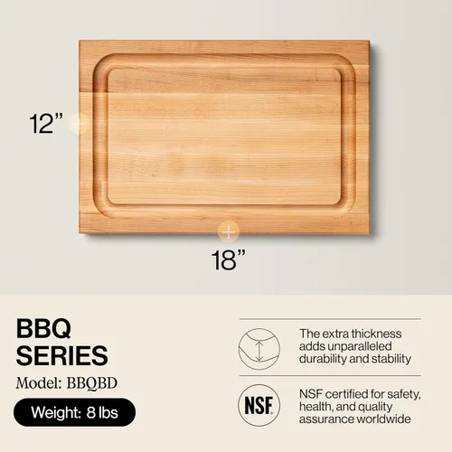Vista 2 de John Boos BBQ Series Tabla de cortar rectangular de madera de arce de 18 x 12 pulgadas, 1.5 pulgadas de grosor, bloque de carnicero reversible