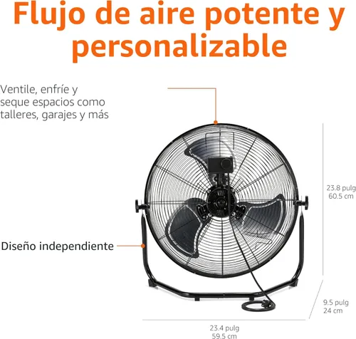 Vista 3 de Amazon Basics Ventilador industrial de alta velocidad de 20 pulgadas, ventilador de piso, con 3 velocidades, cabezal inclinable, cumple