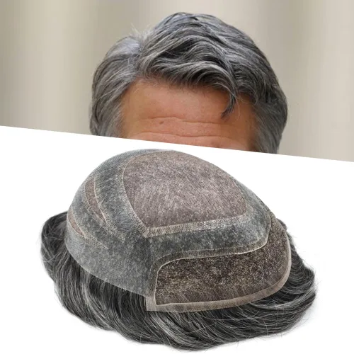 Vista 30 de Toupee For Men Hair Piece Real Human Hair Fine Mono Men's Toupee Hair Replacement System For Men Hair System 8x10 Medium light density #1B10 1B# OFF