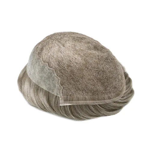 Vista 425 de Toupee - Sistemas de reemplazo de cabello para hombre, encaje frontal suizo, nudo blanqueado, pieza de cabello humano natural