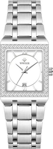 Vista 2 de Reloj de pulsera de cuarzo para mujer, luminoso, resistente al agua, con calendario, reloj de cuarzo de acero inoxidable
