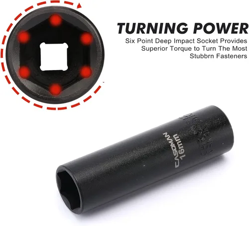 Vista 3 de CASOMAN Juego de llaves de vaso de impacto profundo de 1/2 pulgada, 11 piezas, 6 puntos, métricos, 0.394 in a 0.945 in