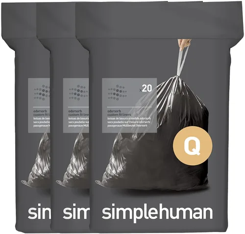 simplehuman Code Q 60 unidades, forros originales Odorsorb personalizados, bolsas de basura con cordón que absorben olores en paquetes