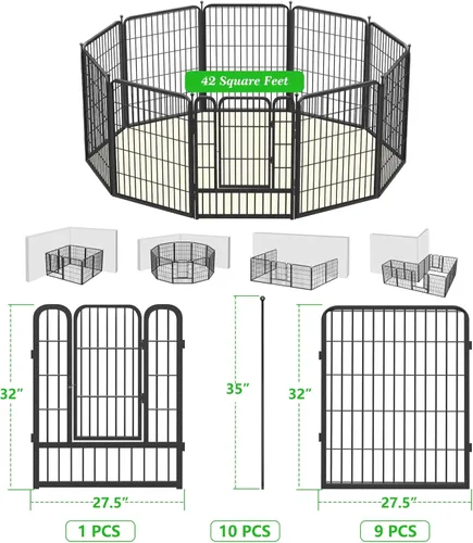 Vista 5 de Valla de Jardín con Puerta Cercado de Metal para Patio, 32 pulgadas x 23 pies 10 Paneles de Valla Sin Excavación Paneles de Valla Temporal